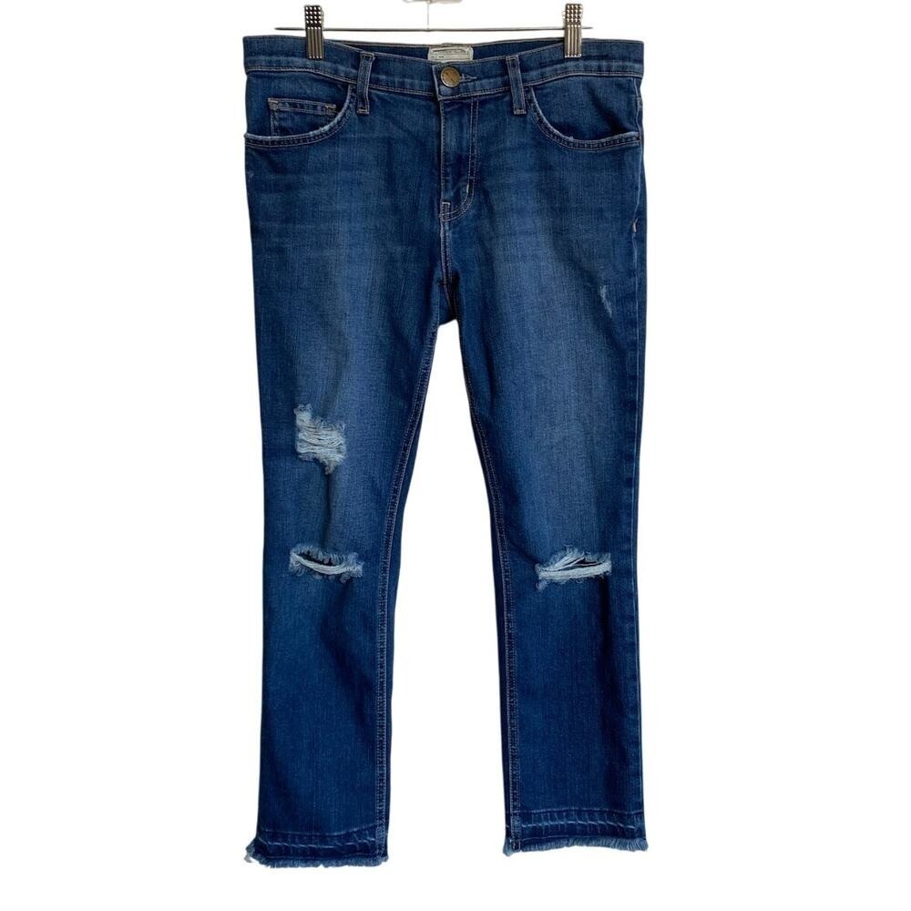 CURRENT/ELLIOTT The Cropped Straight Limitless Destroy Released Hem 27 Excellent - Picture 3 of 15
